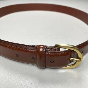 Coach Polished Cowhide Leather Belt 36 90 Dark Brown Brass Buckle 3921